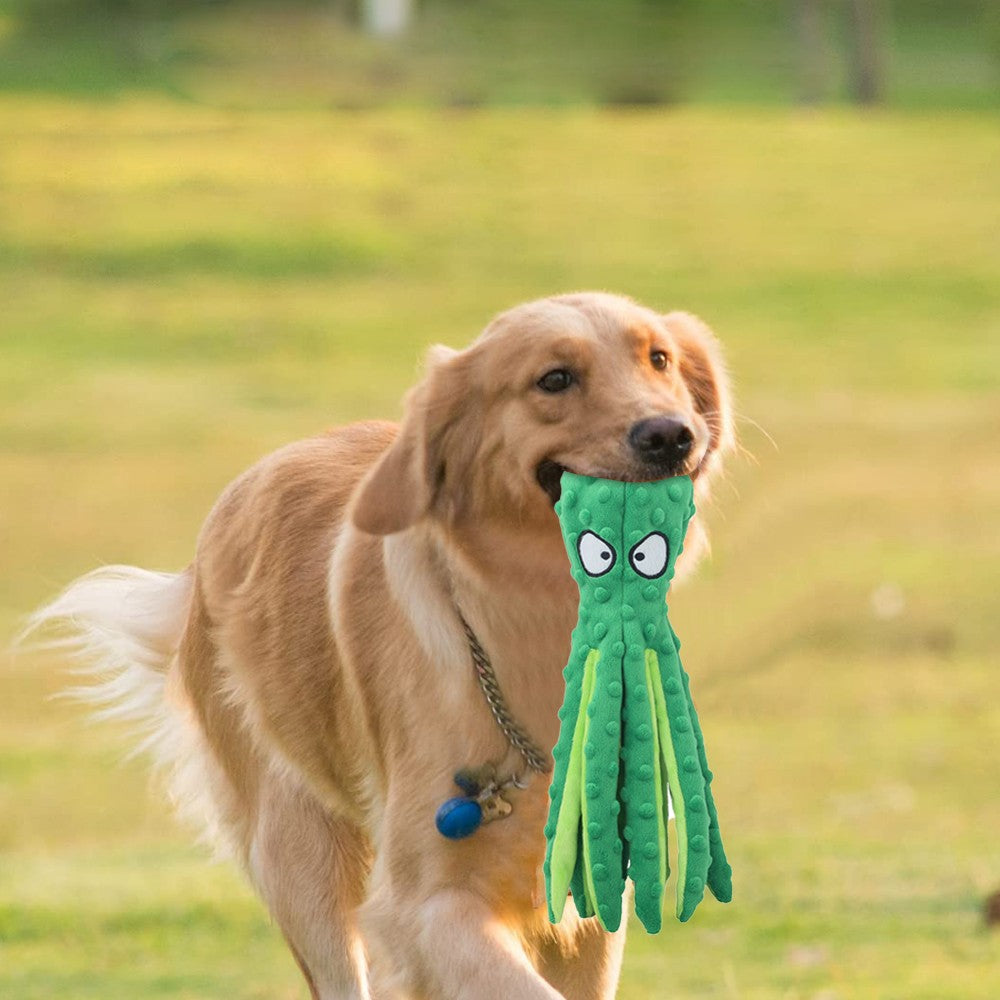 Pet Dog Squeaky Toys Octopus Shaped Dog Chew Toys Plush Dog Toys Green