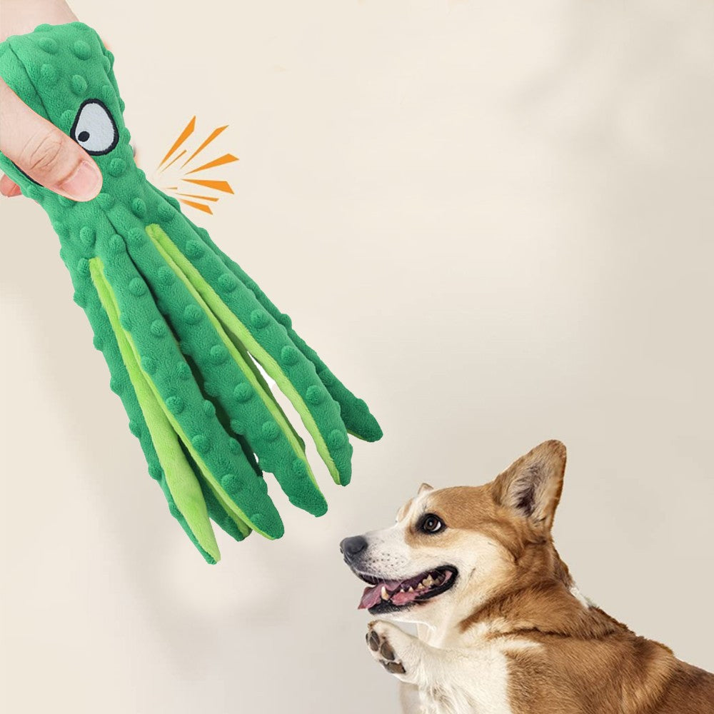 Pet Dog Squeaky Toys Octopus Shaped Dog Chew Toys Plush Dog Toys Green