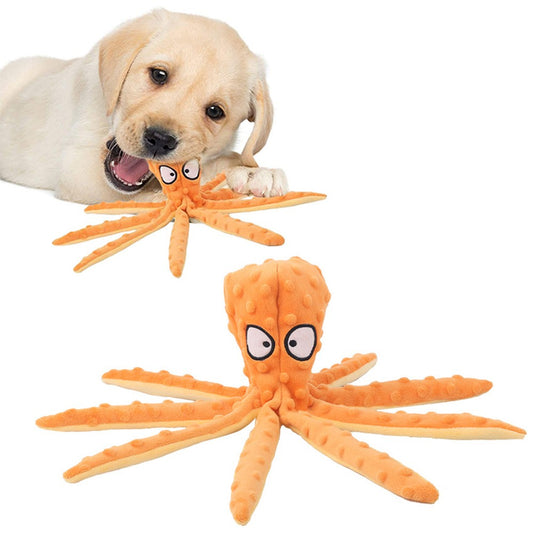 Pet Dog Squeaky Toys Octopus Shaped Dog Chew Toys Plush Dog Toys Orange