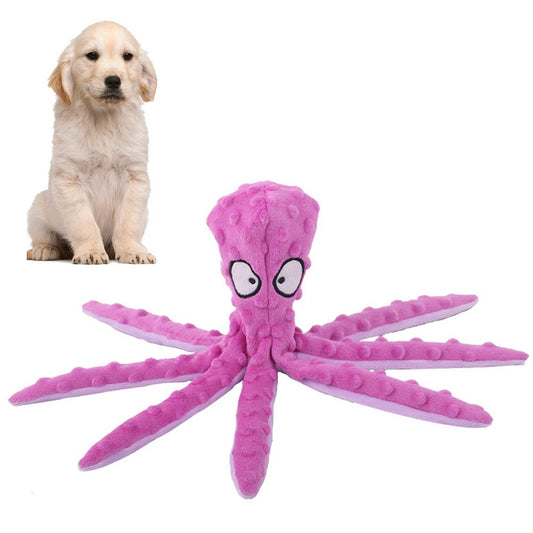 Pet Dog Squeaky Toys Octopus Shaped Dog Chew Toys Plush Dog Toys Purple
