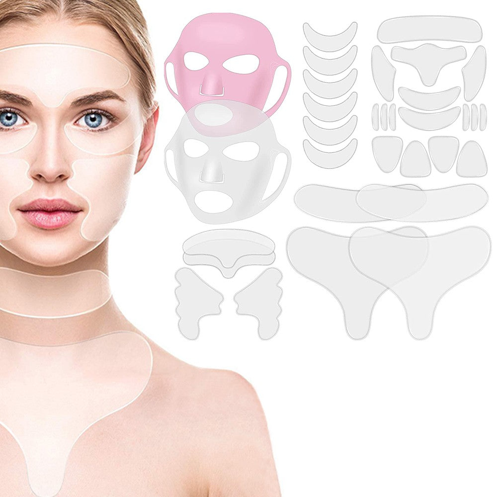 1 X Set of 32Pcs Reusable Silicone Facial Neck Anti-Wrinkle Pads Sleeping Mask