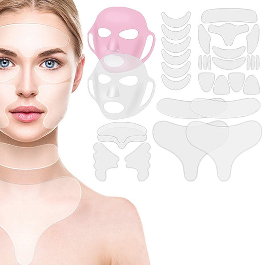 1 X Set of 32Pcs Reusable Silicone Facial Neck Anti-Wrinkle Pads Sleeping Mask