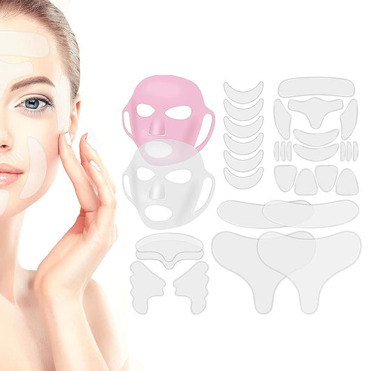 2 X Set of 32Pcs Reusable Silicone Facial Neck Anti-Wrinkle Pads Sleeping Mask