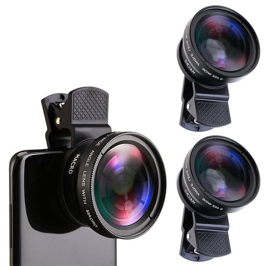 2 X 2 in1 Portable 0.45X 49UV Wide Angle Macro Phone Camera Lens Kit Black