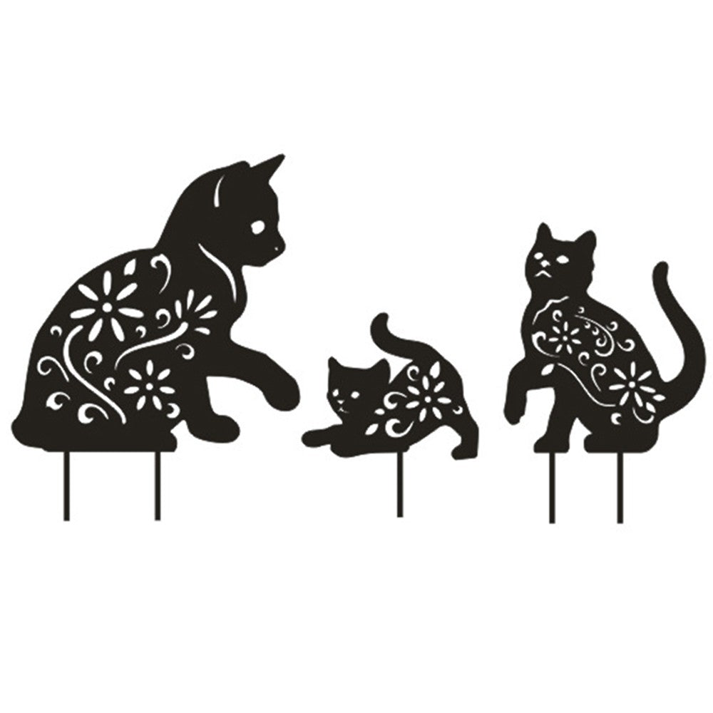 1 X Set of 3Pcs Metal Cat Silhouette Ornaments Garden Stakes Sculptures Statue Lawn Garden Art Decor