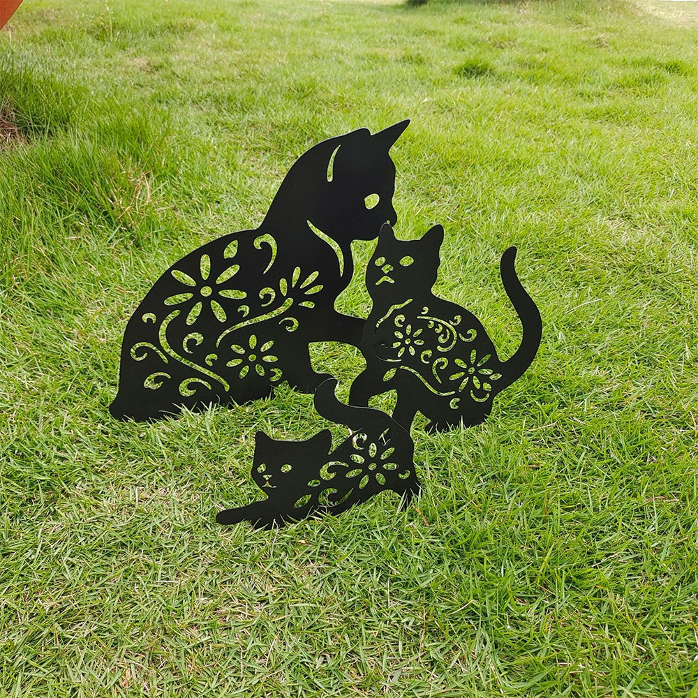 1 X Set of 3Pcs Metal Cat Silhouette Ornaments Garden Stakes Sculptures Statue Lawn Garden Art Decor