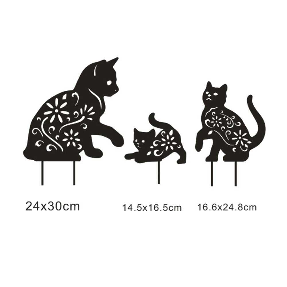 1 X Set of 3Pcs Metal Cat Silhouette Ornaments Garden Stakes Sculptures Statue Lawn Garden Art Decor