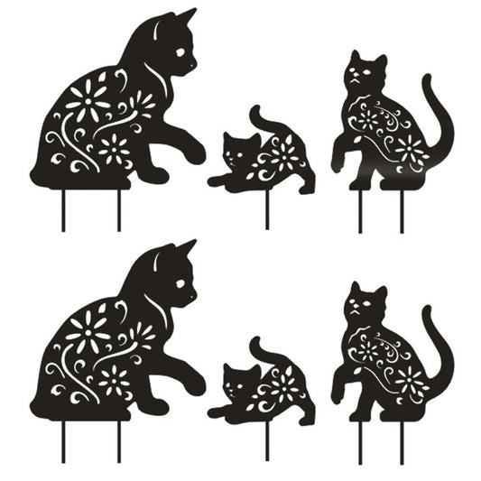 2 X Set of 3Pcs Metal Cat Silhouette Ornaments Garden Stakes Sculptures Statue Lawn Garden Art Decor