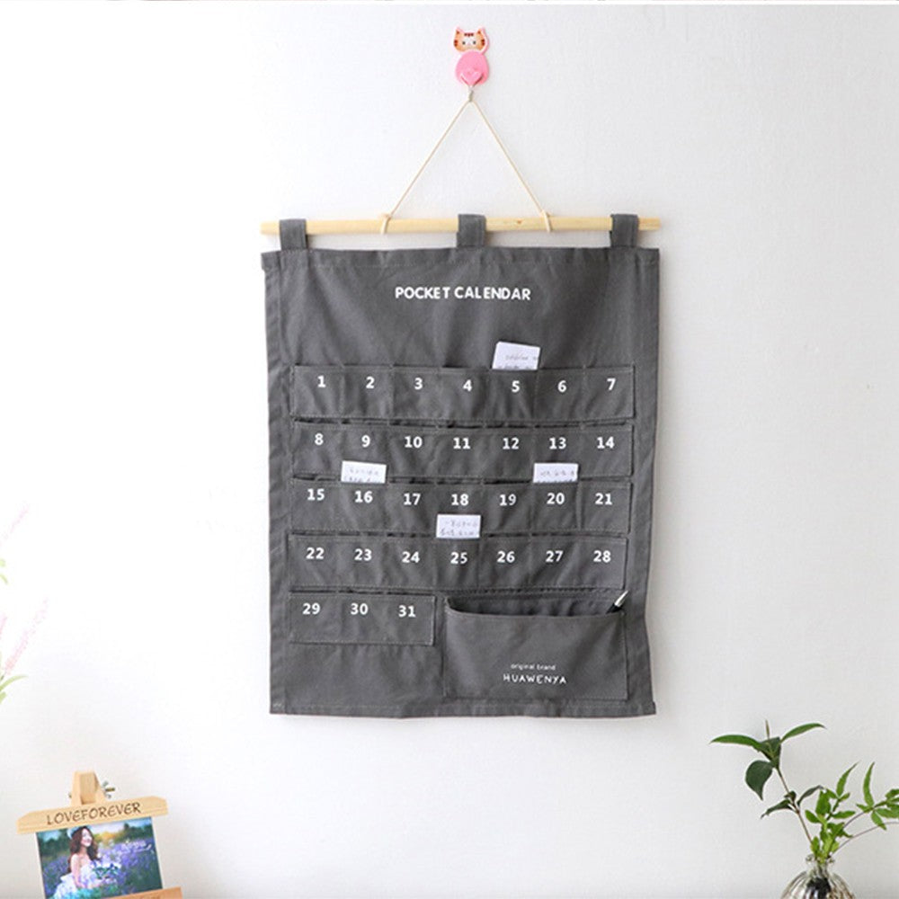 1 X Hanging Calendar Storage Bag with 32 Pockets Hanging Calendar Memo Bag Grey