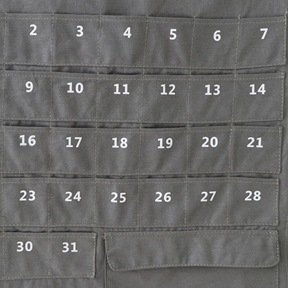 2 X Hanging Calendar Storage Bag with 32 Pockets Hanging Calendar Memo Bag Grey