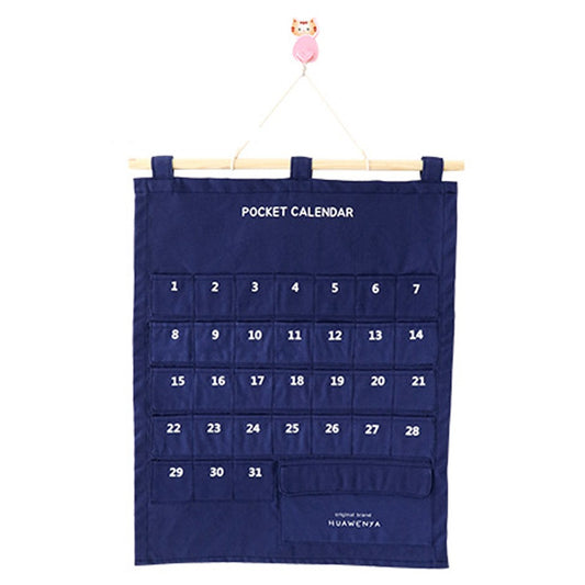 1 X Hanging Calendar Storage Bag with 32 Pockets Hanging Calendar Memo Bag Navy Blue