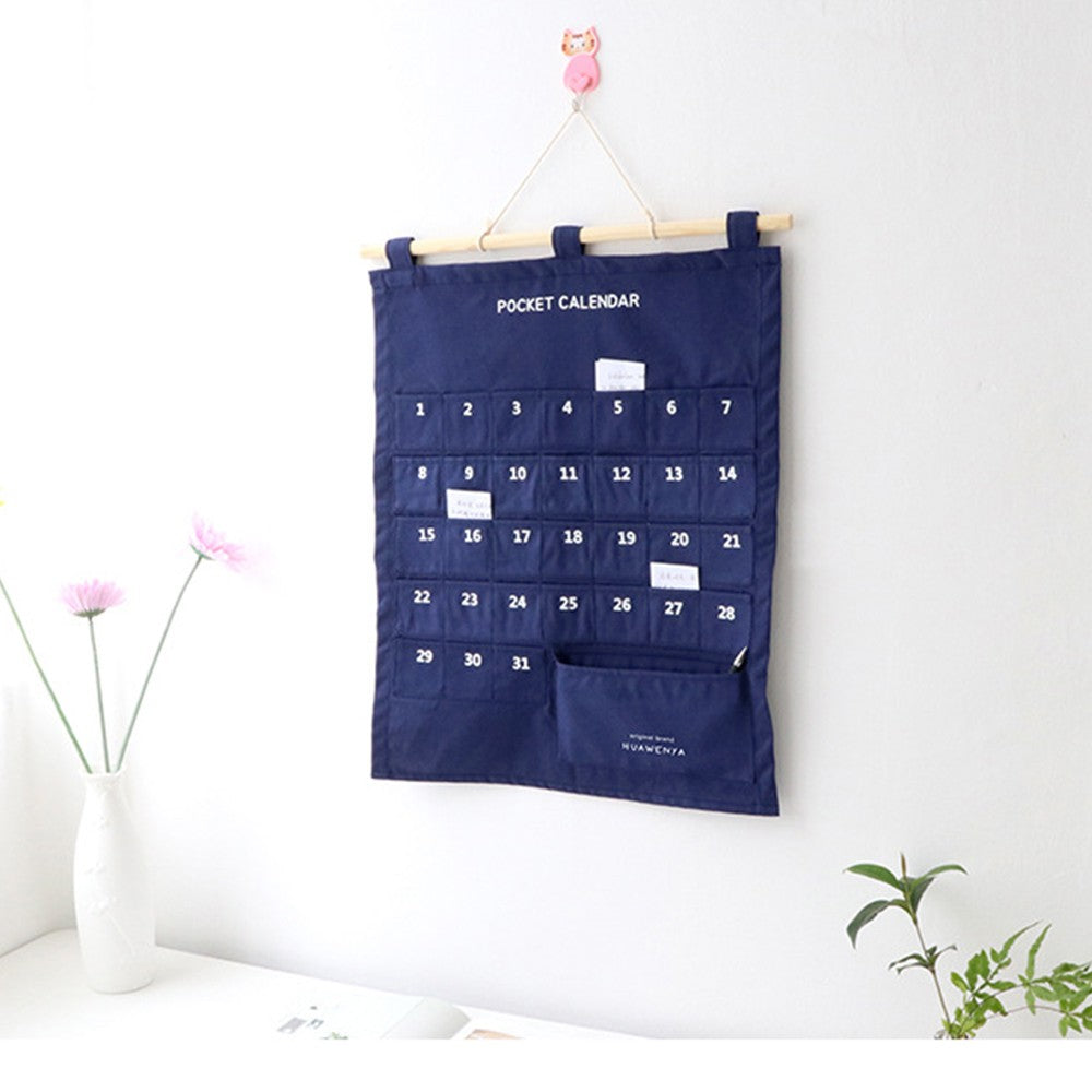 2 X Hanging Calendar Storage Bag with 32 Pockets Hanging Calendar Memo Bag Navy Blue