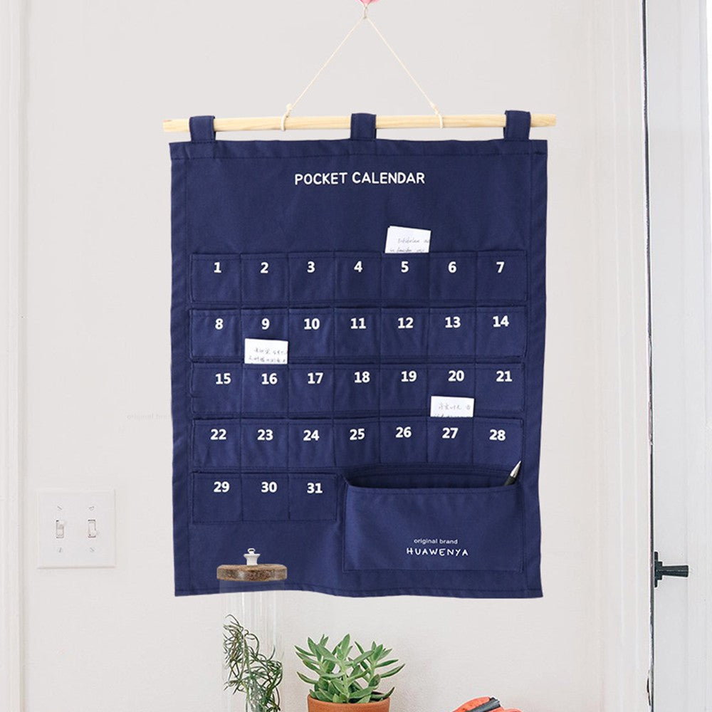 2 X Hanging Calendar Storage Bag with 32 Pockets Hanging Calendar Memo Bag Navy Blue