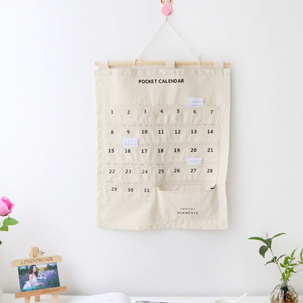 2 X Hanging Calendar Storage Bag with 32 Pockets Hanging Calendar Memo Bag White