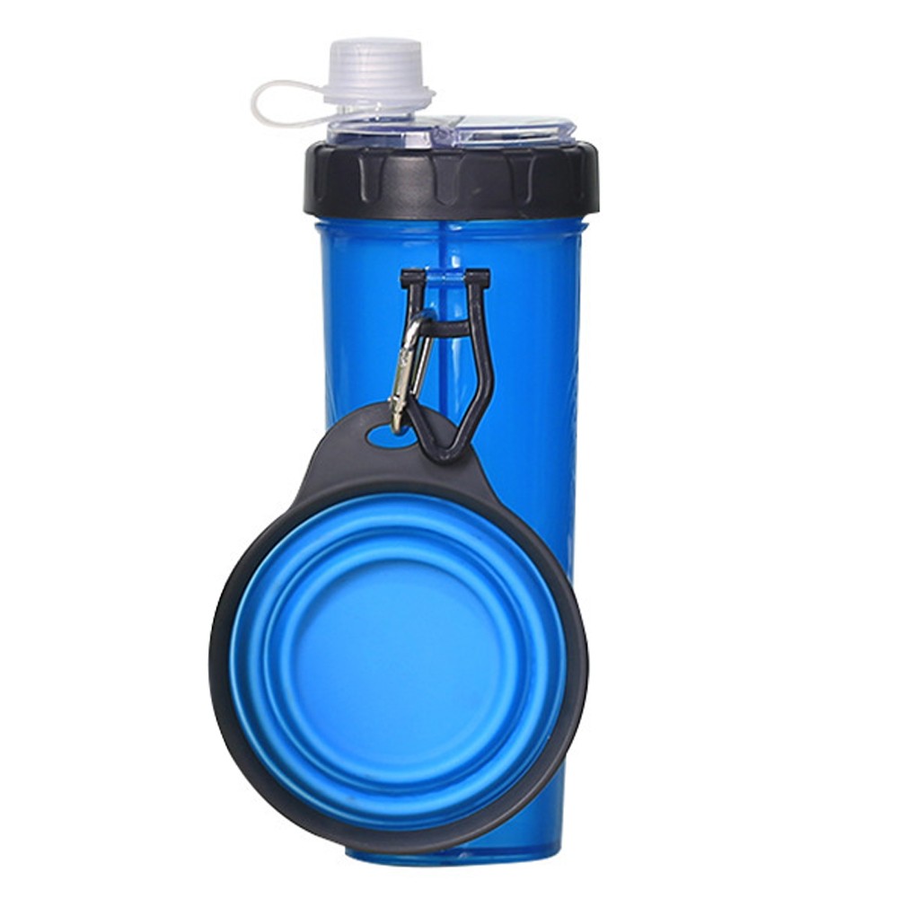 2 in 1 Travel Portable Pet Dog Food Container Water Bottle with Collapsible Bowls Blue