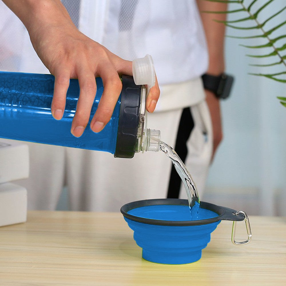 2 in 1 Travel Portable Pet Dog Food Container Water Bottle with Collapsible Bowls Blue