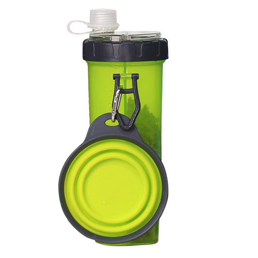 2 in 1 Travel Portable Pet Dog Food Container Water Bottle with Collapsible Bowls Green