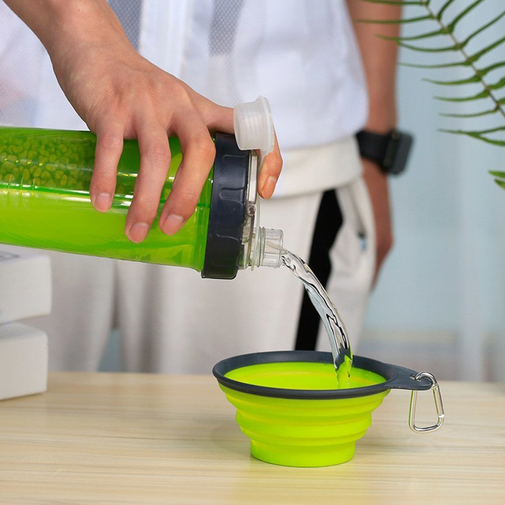 2 in 1 Travel Portable Pet Dog Food Container Water Bottle with Collapsible Bowls Green