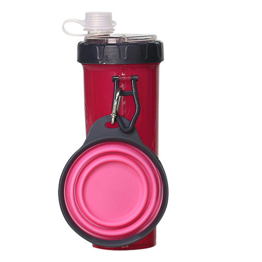 2 in 1 Travel Portable Pet Dog Food Container Water Bottle with Collapsible Bowls Red