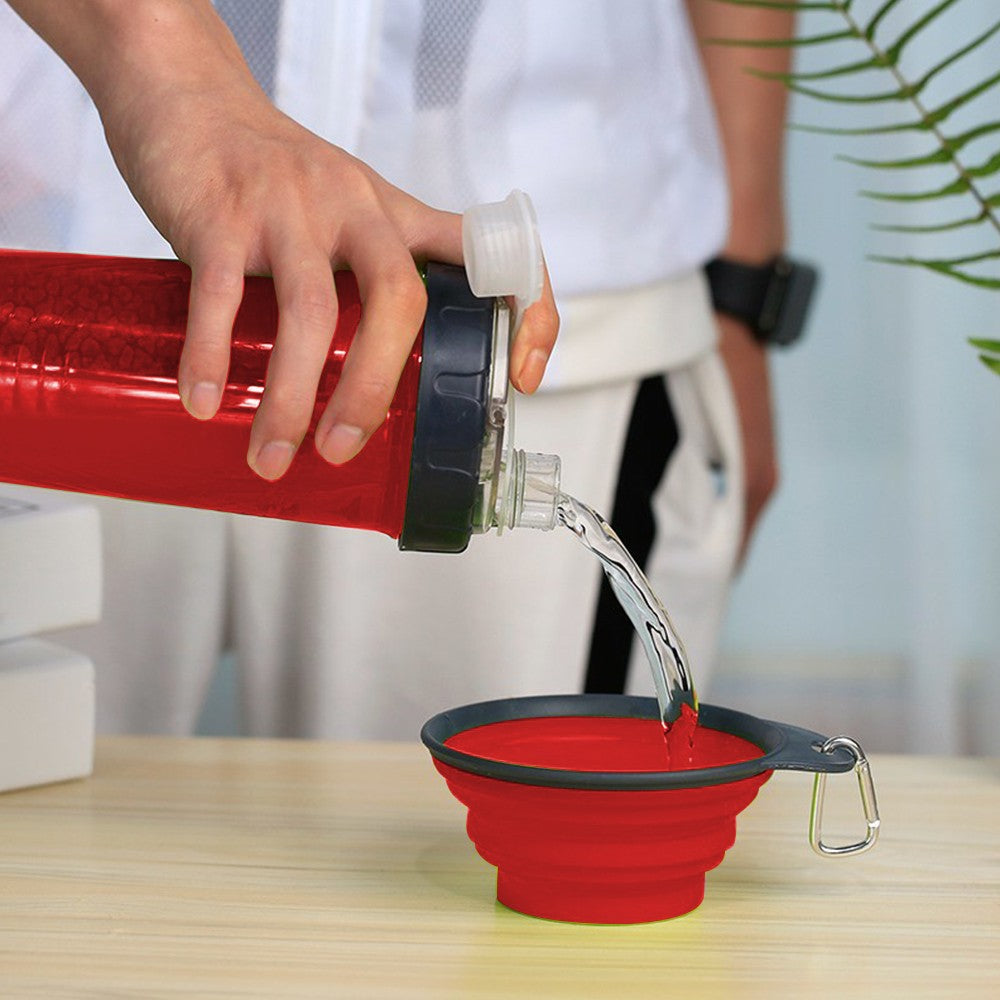 2 in 1 Travel Portable Pet Dog Food Container Water Bottle with Collapsible Bowls Red