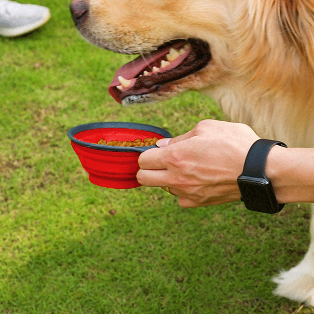2 in 1 Travel Portable Pet Dog Food Container Water Bottle with Collapsible Bowls Red