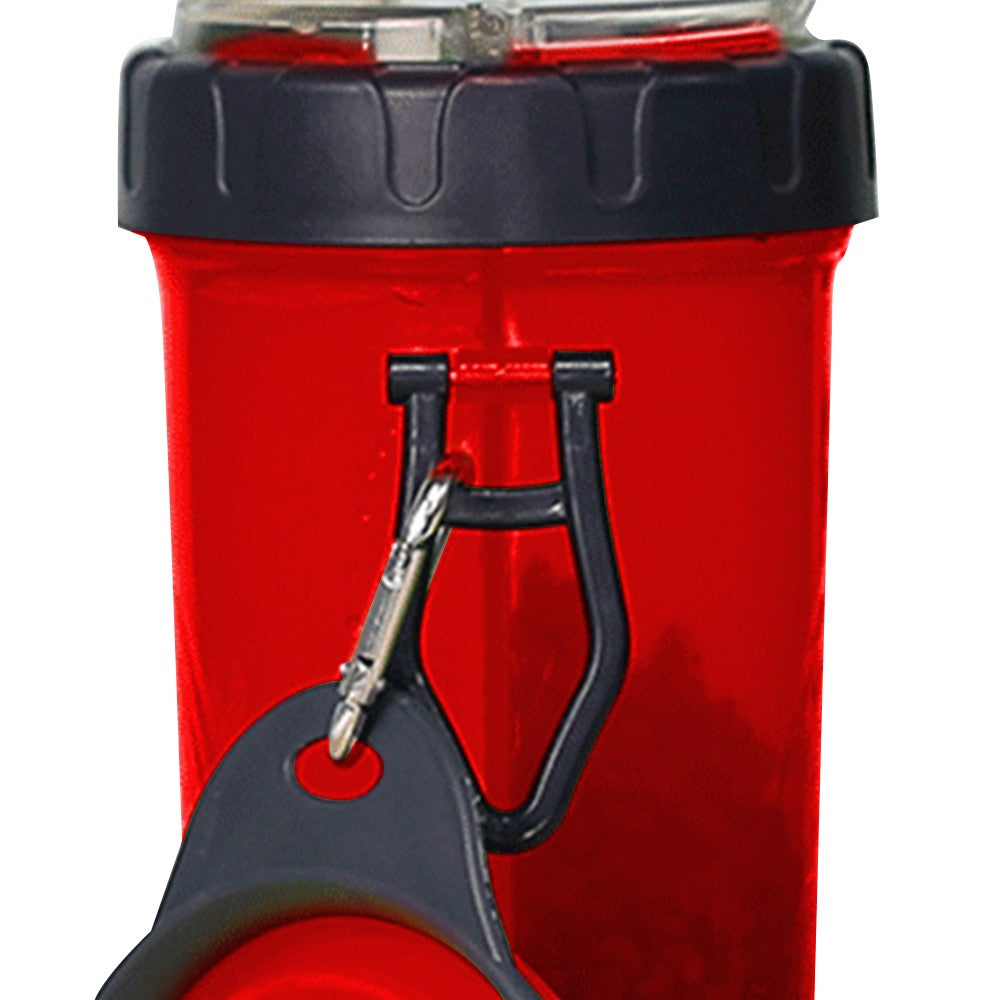 2 in 1 Travel Portable Pet Dog Food Container Water Bottle with Collapsible Bowls Red