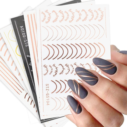 6 Sheets DIY Self Adhesive Nail Decals Stripes Design Nail Sticker Accessories