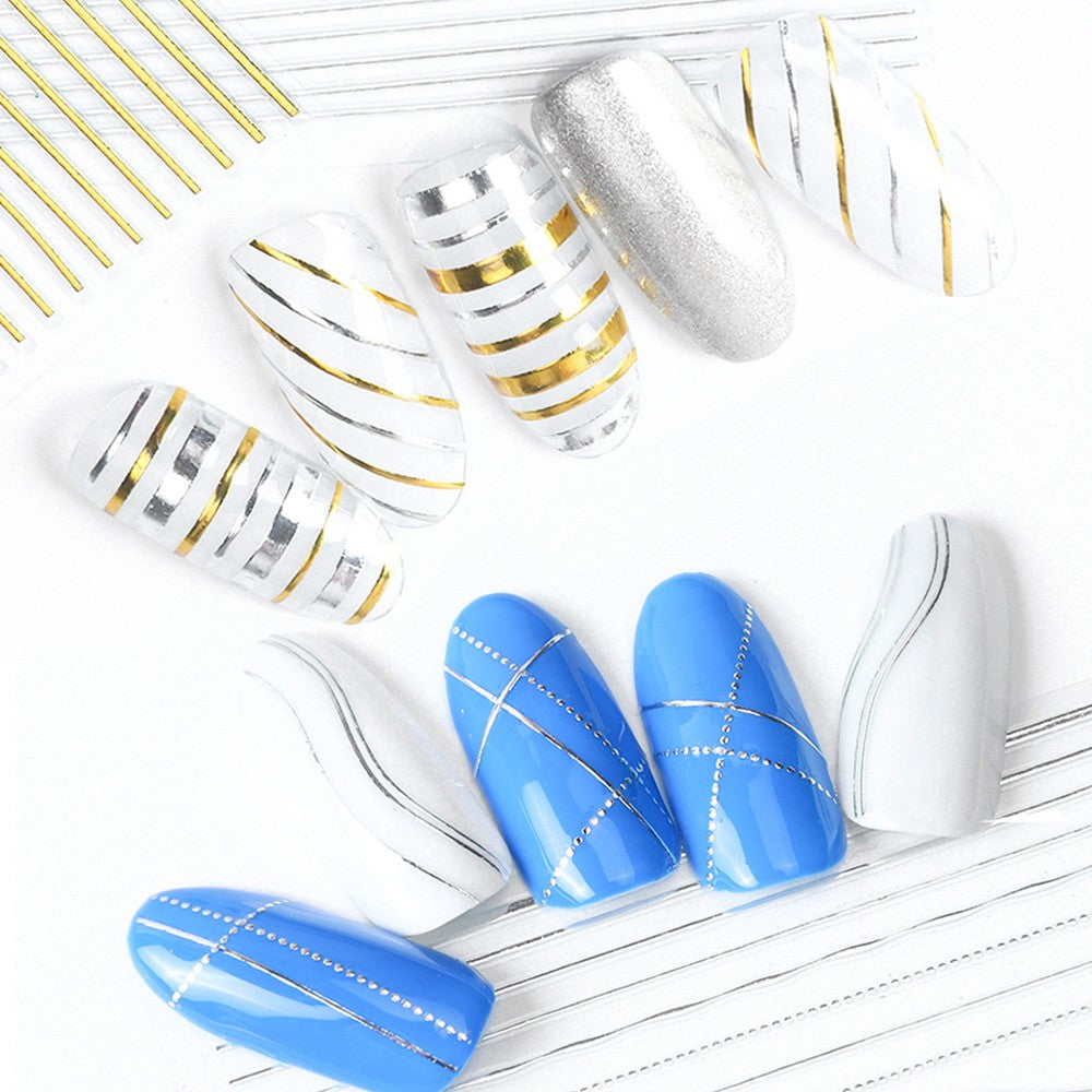 12 Sheets DIY Self Adhesive Nail Decals Stripes Design Nail Sticker Accessories