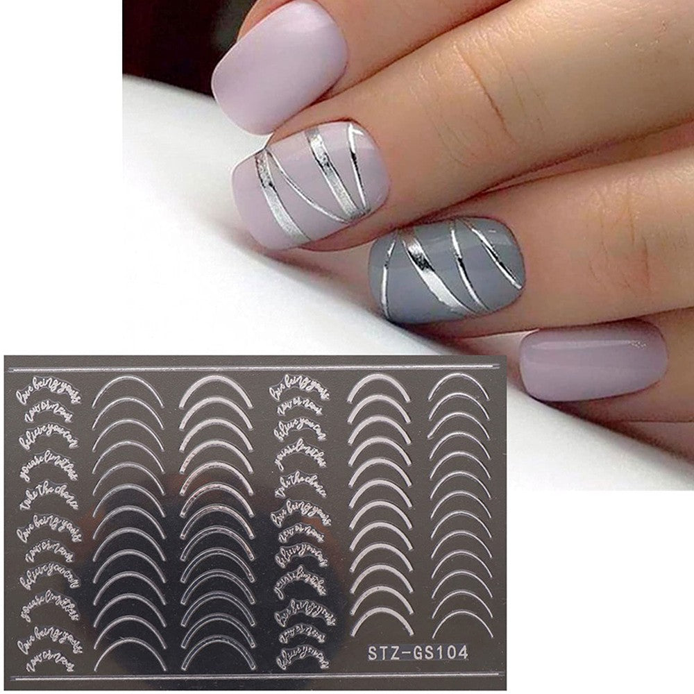 12 Sheets DIY Self Adhesive Nail Decals Stripes Design Nail Sticker Accessories