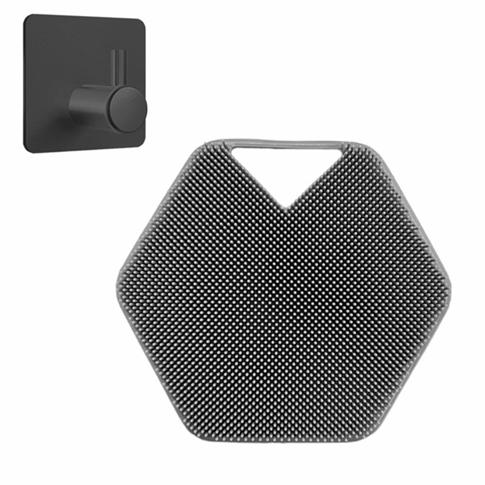 1 X Silicone Bath Brush Exfoliating Body Scrubber Shower Massage Brush Bathroom Accessory with Storage Hook Grey
