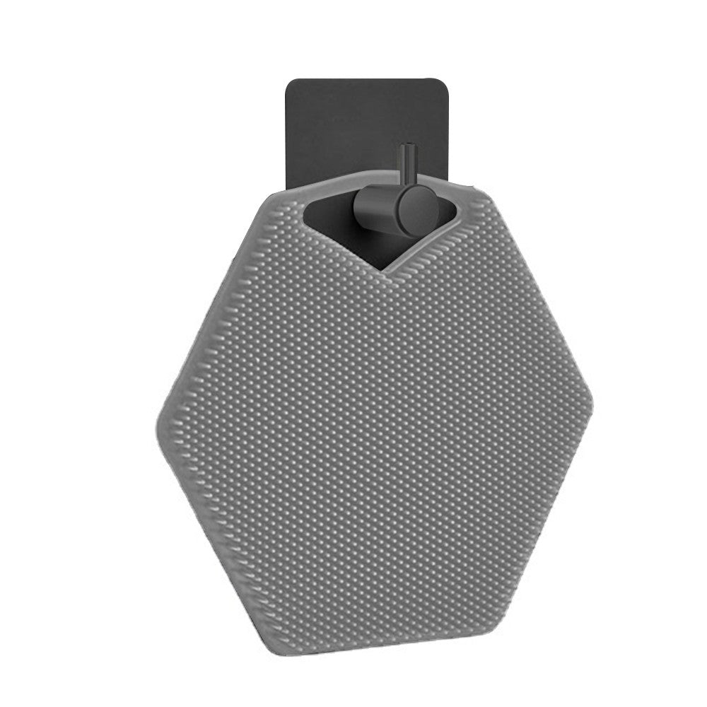 1 X Silicone Bath Brush Exfoliating Body Scrubber Shower Massage Brush Bathroom Accessory with Storage Hook Grey