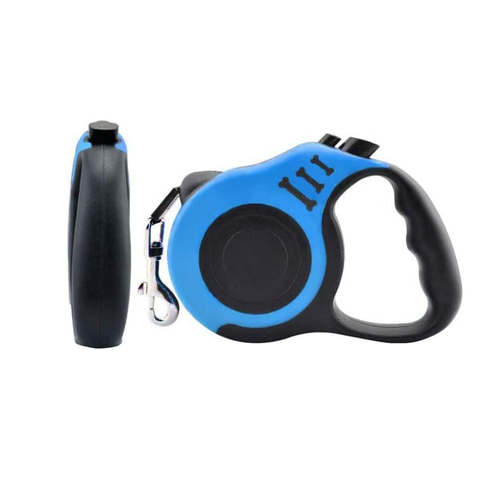 5m Retractable Nylon Dog Training Leash with Folding Bowl Waste Bag Dispenser Blue