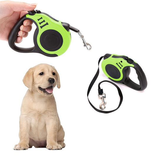 5m Retractable Nylon Dog Training Leash with Folding Bowl Waste Bag Dispenser Green