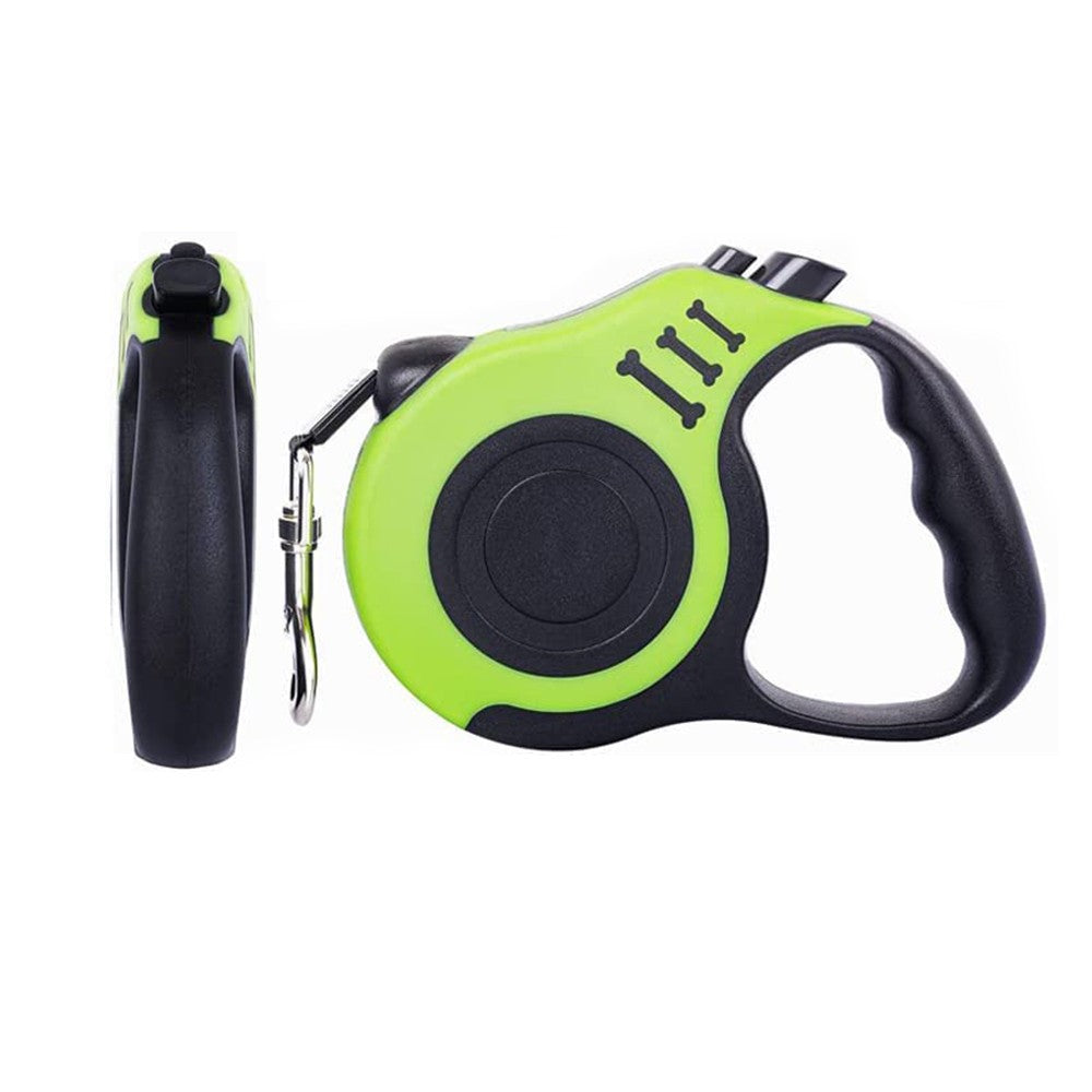 5m Retractable Nylon Dog Training Leash with Folding Bowl Waste Bag Dispenser Green