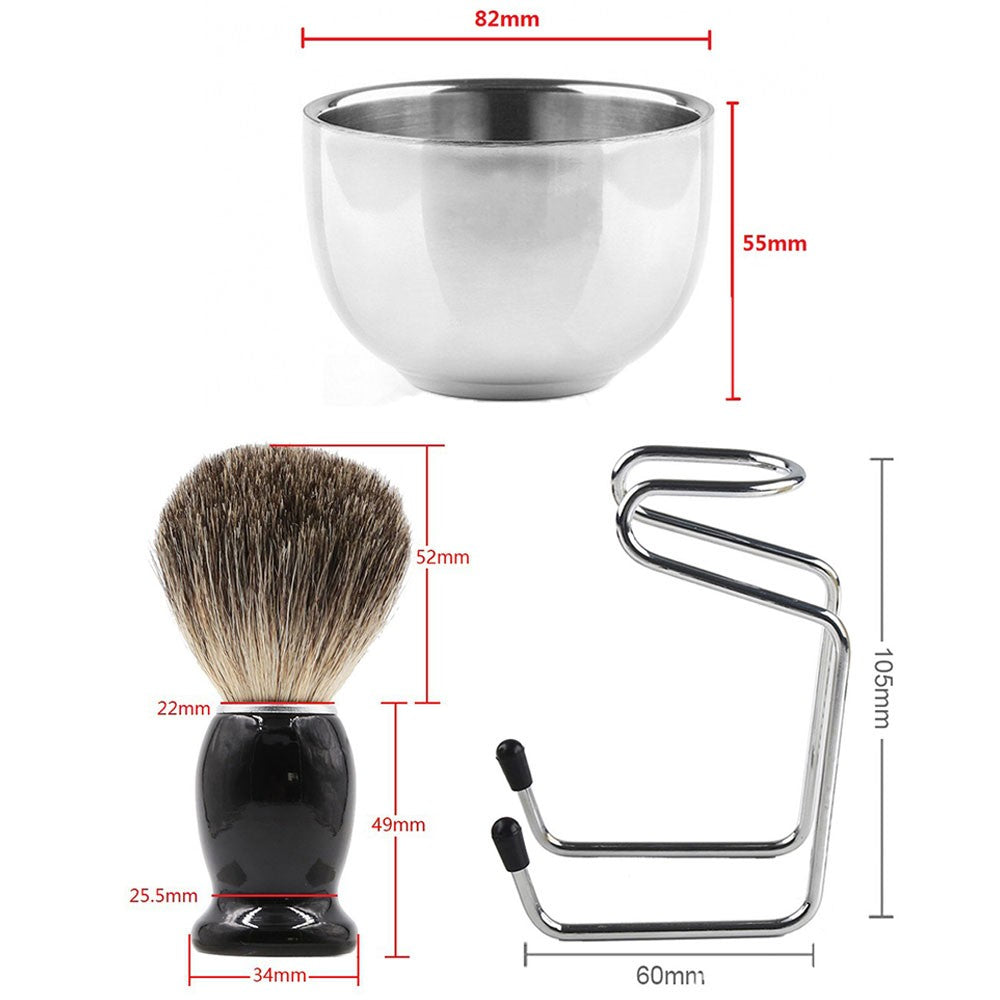 1 X 3Pcs Mens Shaving Brush Kit Beard Cleaning Tool Set Beard Brush Shaving Bowl