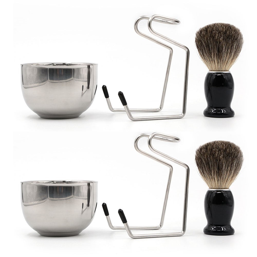 2 X 3Pcs Mens Shaving Brush Kit Beard Cleaning Tool Set Beard Brush Shaving Bowl