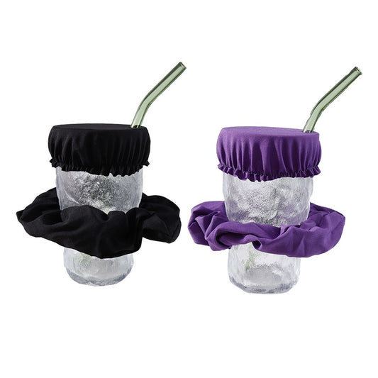 2 X Elastic Scrunchie Hair Rope with Drink Cover Black and Purple