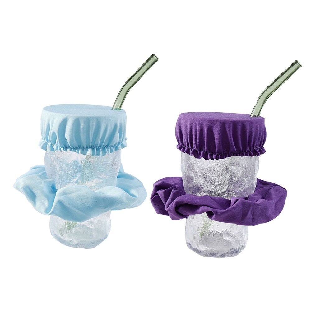 2 X Elastic Scrunchie Hair Rope with Drink Cover Purple and Blue