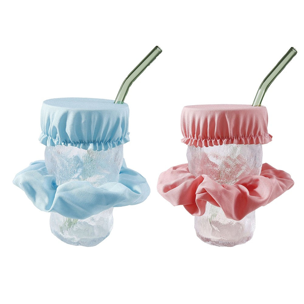 2 X Elastic Scrunchie Hair Rope with Drink Cover Pink and Blue