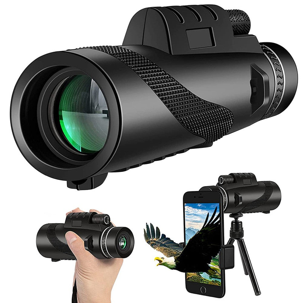 2 Sets of 10-12X Magnification HD Monocular Telescope with Smartphone Clip and Tripod for Travel Hiking Scenery