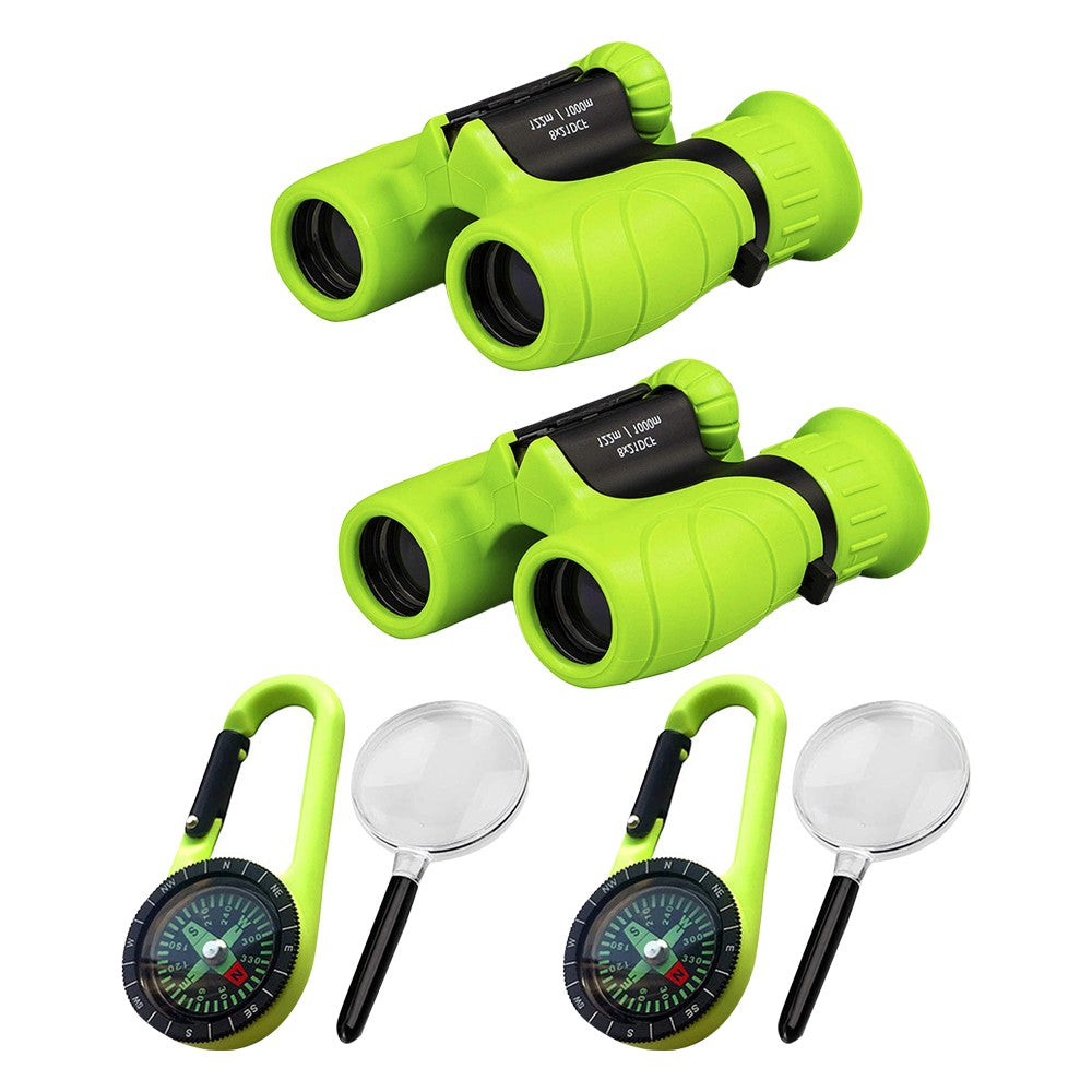 2 Set Kids Binoculars Outdoor 8x21 HD Magnification Compact Telescope with Compass and Magnifying Glass