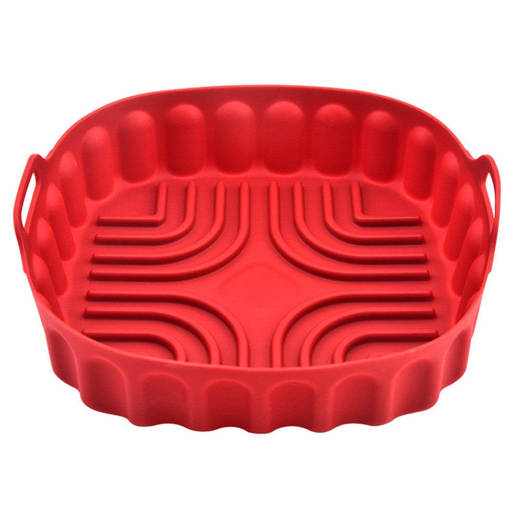 19cm Reusable Air Fryer Silicone Pot and 3Pcs Silicone Spatula Set Baking Tray Air Fryer Liner Pizza Oven Basket Mat Red