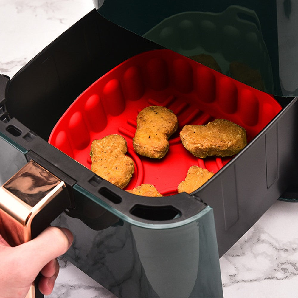 19cm Reusable Air Fryer Silicone Pot and 3Pcs Silicone Spatula Set Baking Tray Air Fryer Liner Pizza Oven Basket Mat Red