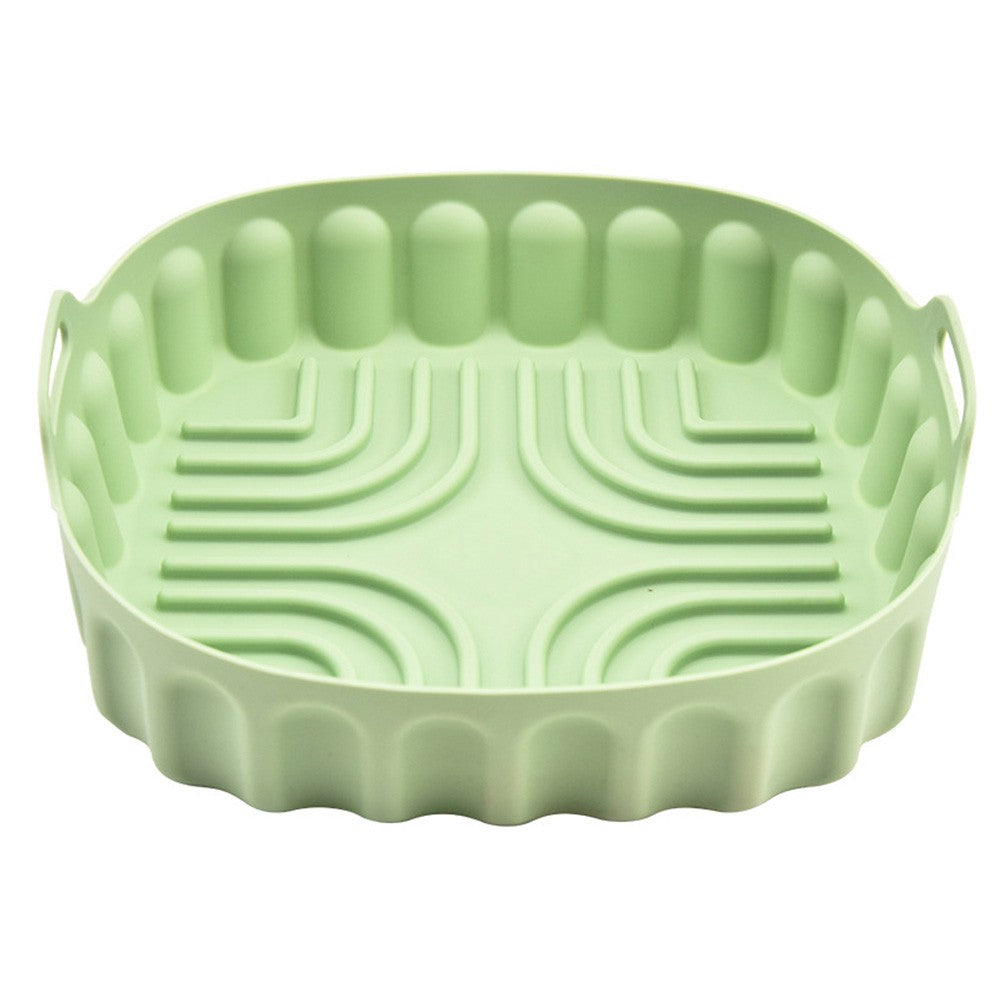 21.5cm Reusable Air Fryer Silicone Pot and 3Pcs Silicone Spatula Set Baking Tray Air Fryer Liner Pizza Oven Basket Mat Green