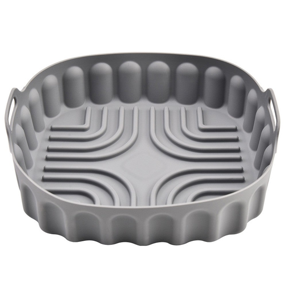 19cm Reusable Air Fryer Silicone Pot and 3Pcs Silicone Spatula Set Baking Tray Air Fryer Liner Pizza Oven Basket Mat Grey