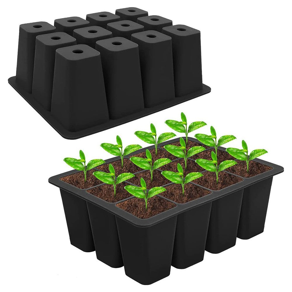 12 Cells Plant Seedling Tray Reusable Silicone Seed Starter Trays Pots Black