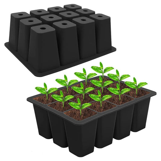 12 Cells Plant Seedling Tray Reusable Silicone Seed Starter Trays Pots Black