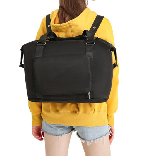 Large Capacity Foldable Travel Duffel Bag Collapsible Fitness Bag Water Resistant Handbag Backpack Black