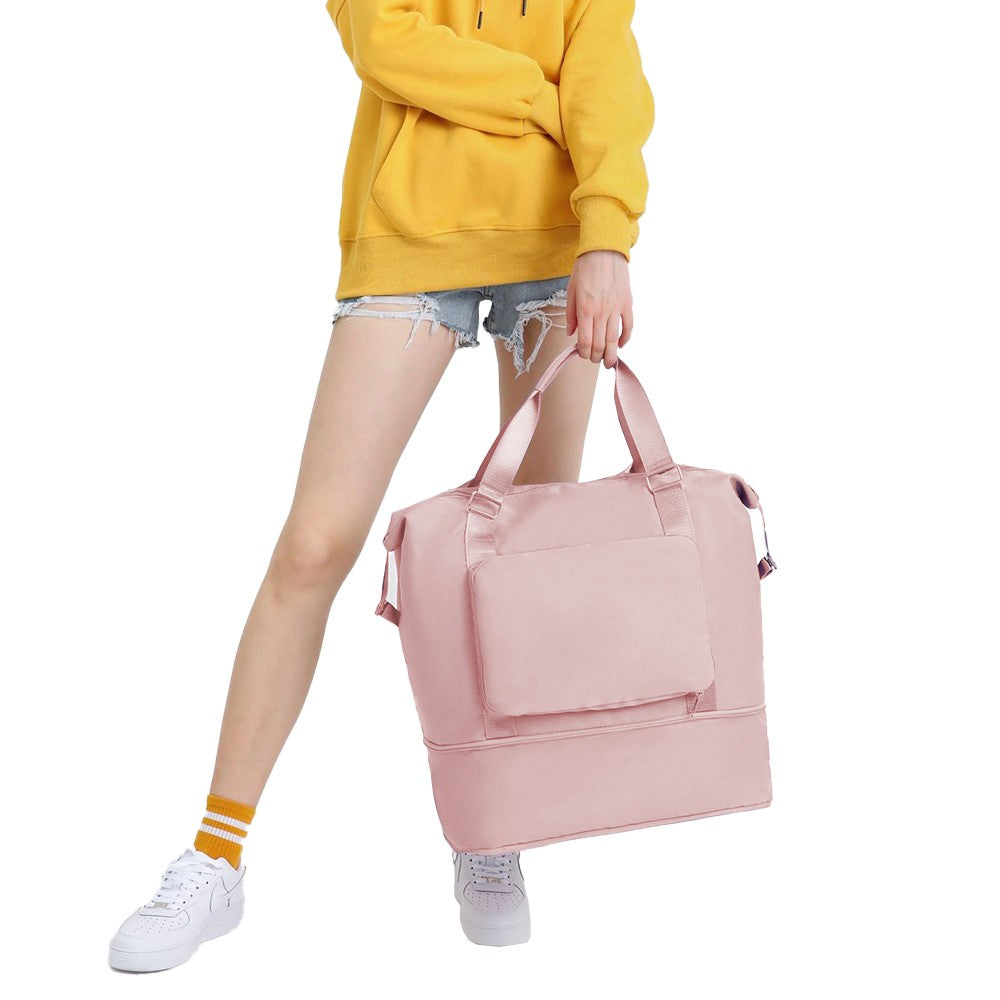 Large Capacity Foldable Travel Duffel Bag Collapsible Fitness Bag Water Resistant Handbag Backpack Pink