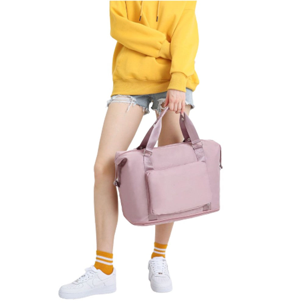 Large Capacity Foldable Travel Duffel Bag Collapsible Fitness Bag Water Resistant Handbag Backpack Pink